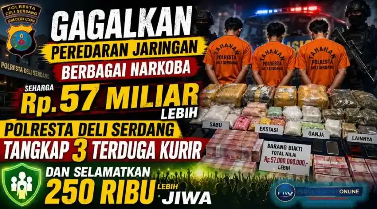 Gagalkan Peredaran Jaringan Berbagai Narkoba Seharga Rp.57 Miliar Lebih, Polresta Deli Serdang Tangkap 3 Terduga Kurir dan Selamatkan 250 ribu lebih jiwa