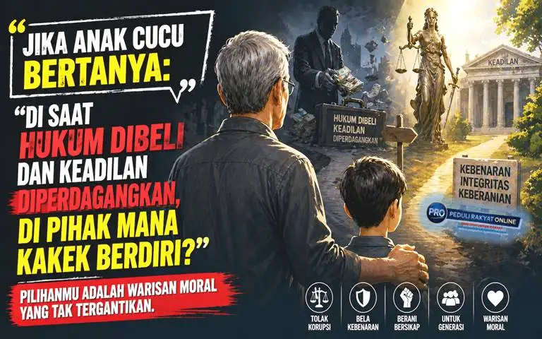 Jika Anak cucu bertanya Di saat hukum dibeli dan keadilan diperdagangkan, di pihak mana kakek berdiri