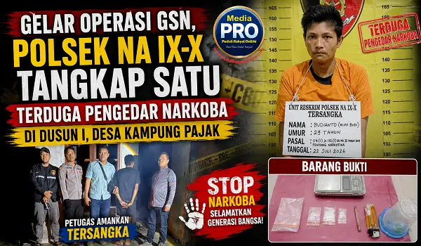 Gelar Operasi GSN, Polsek NA IX-X Tangkap Satu Terduga Pengedar Narkoba Di Dusun I, Desa Kampung Pajak