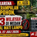 Karena Perampalan Pohon, Sebanyak 13 Wilayah di Medan Bakal Mati Lampu, Senin 27 Juli 2026