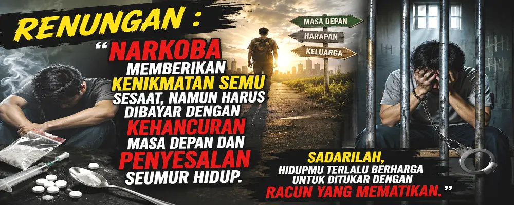 Narkoba memberikan kenikmatan semu sesaat, namun harus dibayar dengan kehancuran masa depan dan penyesalan seumur hidup.