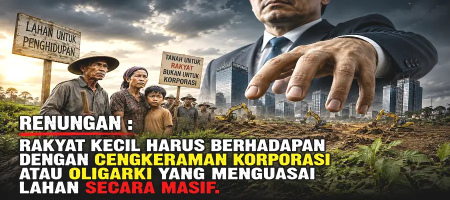 Renungan-Rakyat kecil harus berhadapan dengan cengkeraman korporasi atau oligarki yang menguasai lahan secara masif.